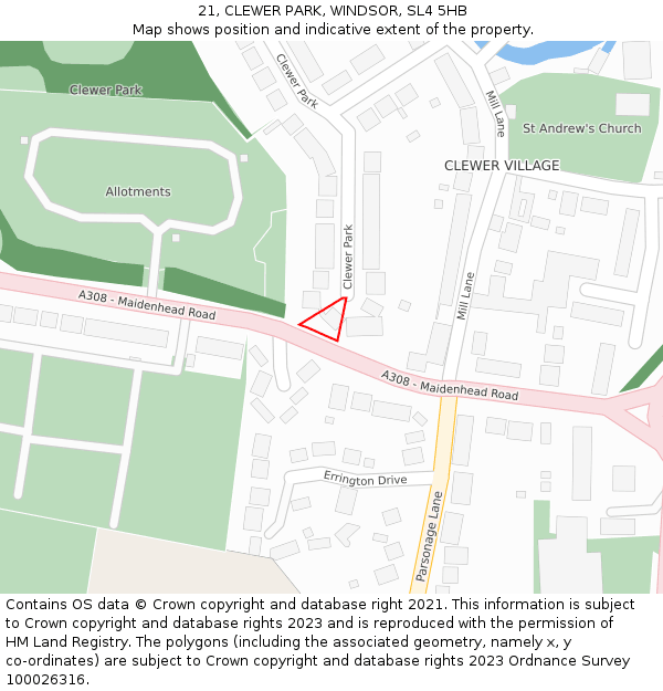 21, CLEWER PARK, WINDSOR, SL4 5HB: Location map and indicative extent of plot