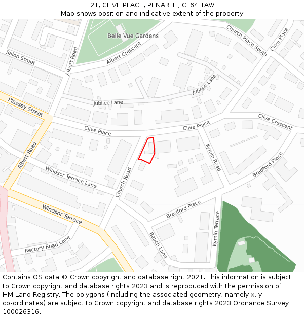 21, CLIVE PLACE, PENARTH, CF64 1AW: Location map and indicative extent of plot