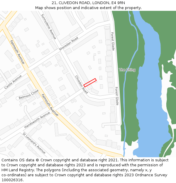 21, CLIVEDON ROAD, LONDON, E4 9RN: Location map and indicative extent of plot