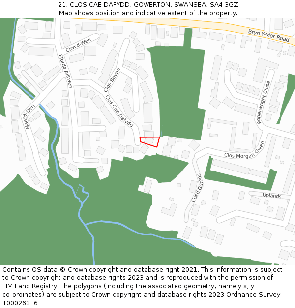 21, CLOS CAE DAFYDD, GOWERTON, SWANSEA, SA4 3GZ: Location map and indicative extent of plot