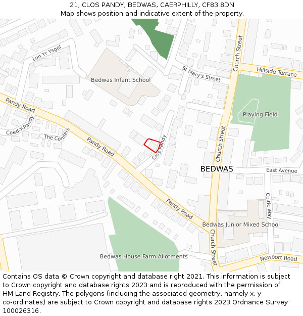 21, CLOS PANDY, BEDWAS, CAERPHILLY, CF83 8DN: Location map and indicative extent of plot