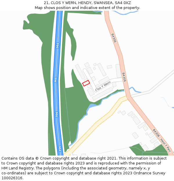 21, CLOS Y WERN, HENDY, SWANSEA, SA4 0XZ: Location map and indicative extent of plot