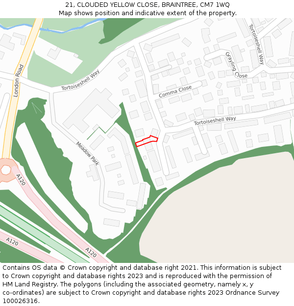 21, CLOUDED YELLOW CLOSE, BRAINTREE, CM7 1WQ: Location map and indicative extent of plot