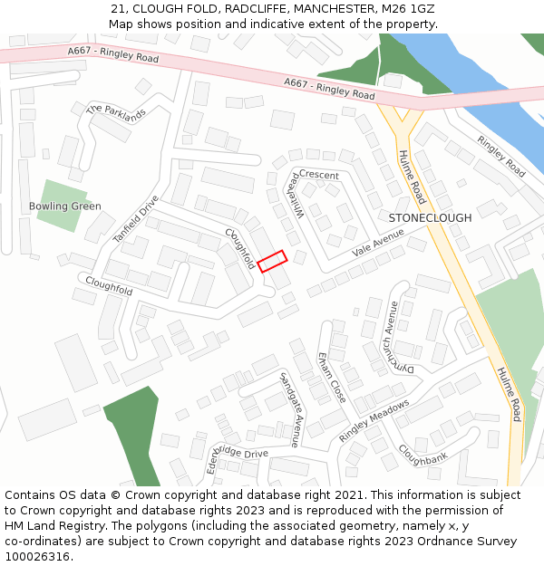 21, CLOUGH FOLD, RADCLIFFE, MANCHESTER, M26 1GZ: Location map and indicative extent of plot