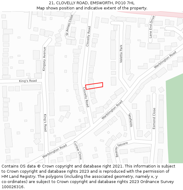 21, CLOVELLY ROAD, EMSWORTH, PO10 7HL: Location map and indicative extent of plot