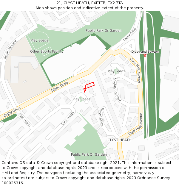 21, CLYST HEATH, EXETER, EX2 7TA: Location map and indicative extent of plot