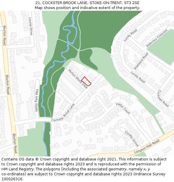 21, COCKSTER BROOK LANE, STOKE-ON-TRENT, ST3 2SE: Location map and indicative extent of plot