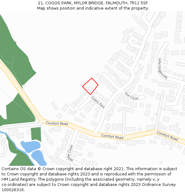 21, COGOS PARK, MYLOR BRIDGE, FALMOUTH, TR11 5SF: Location map and indicative extent of plot