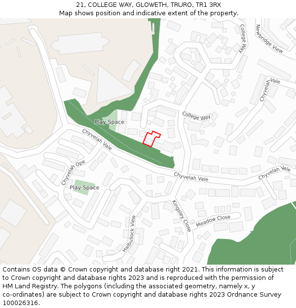 21, COLLEGE WAY, GLOWETH, TRURO, TR1 3RX: Location map and indicative extent of plot
