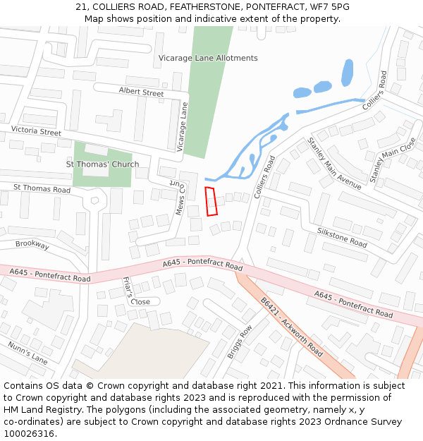 21, COLLIERS ROAD, FEATHERSTONE, PONTEFRACT, WF7 5PG: Location map and indicative extent of plot