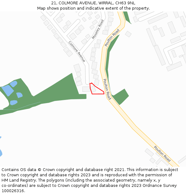 21, COLMORE AVENUE, WIRRAL, CH63 9NL: Location map and indicative extent of plot