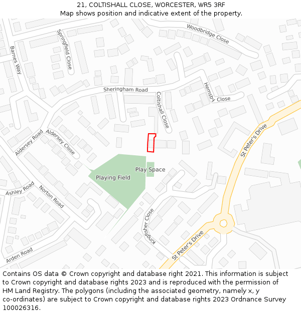 21, COLTISHALL CLOSE, WORCESTER, WR5 3RF: Location map and indicative extent of plot