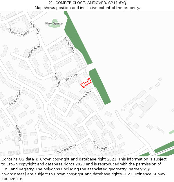 21, COMBER CLOSE, ANDOVER, SP11 6YQ: Location map and indicative extent of plot