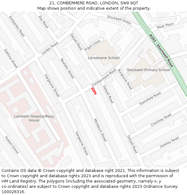 21, COMBERMERE ROAD, LONDON, SW9 9QT: Location map and indicative extent of plot