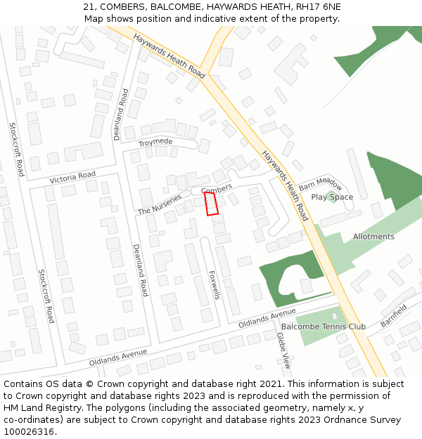 21, COMBERS, BALCOMBE, HAYWARDS HEATH, RH17 6NE: Location map and indicative extent of plot