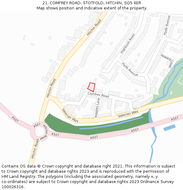 21, COMFREY ROAD, STOTFOLD, HITCHIN, SG5 4ER: Location map and indicative extent of plot