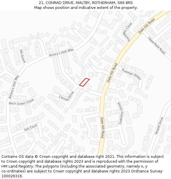 21, CONRAD DRIVE, MALTBY, ROTHERHAM, S66 8RS: Location map and indicative extent of plot