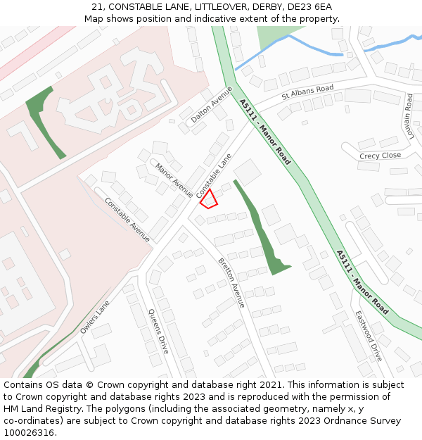 21, CONSTABLE LANE, LITTLEOVER, DERBY, DE23 6EA: Location map and indicative extent of plot