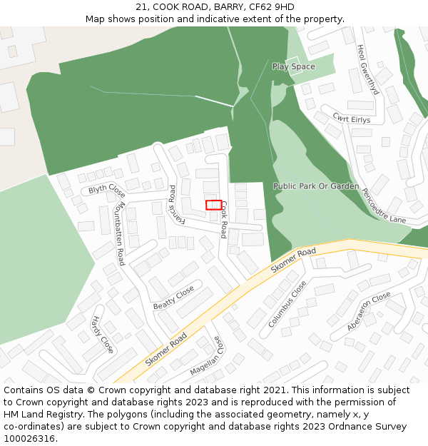 21, COOK ROAD, BARRY, CF62 9HD: Location map and indicative extent of plot