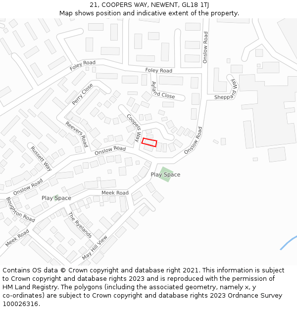 21, COOPERS WAY, NEWENT, GL18 1TJ: Location map and indicative extent of plot
