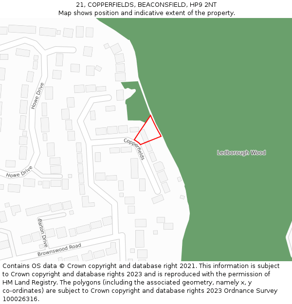 21, COPPERFIELDS, BEACONSFIELD, HP9 2NT: Location map and indicative extent of plot