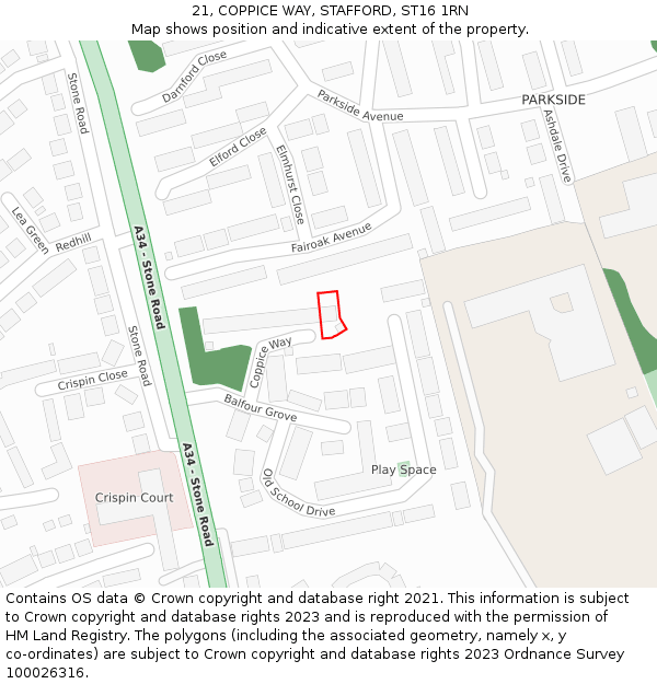 21, COPPICE WAY, STAFFORD, ST16 1RN: Location map and indicative extent of plot