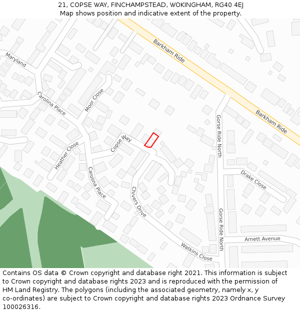 21, COPSE WAY, FINCHAMPSTEAD, WOKINGHAM, RG40 4EJ: Location map and indicative extent of plot
