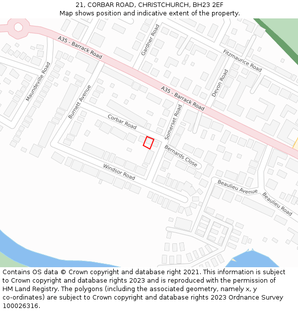 21, CORBAR ROAD, CHRISTCHURCH, BH23 2EF: Location map and indicative extent of plot