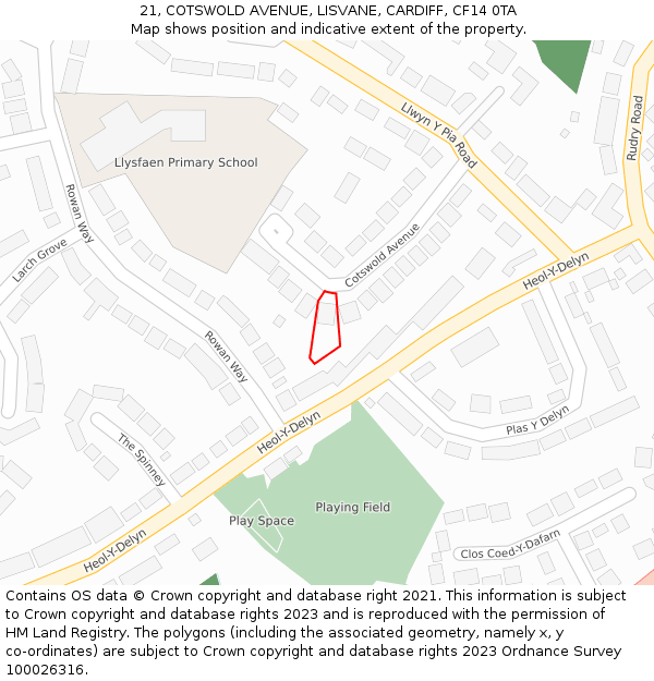 21, COTSWOLD AVENUE, LISVANE, CARDIFF, CF14 0TA: Location map and indicative extent of plot