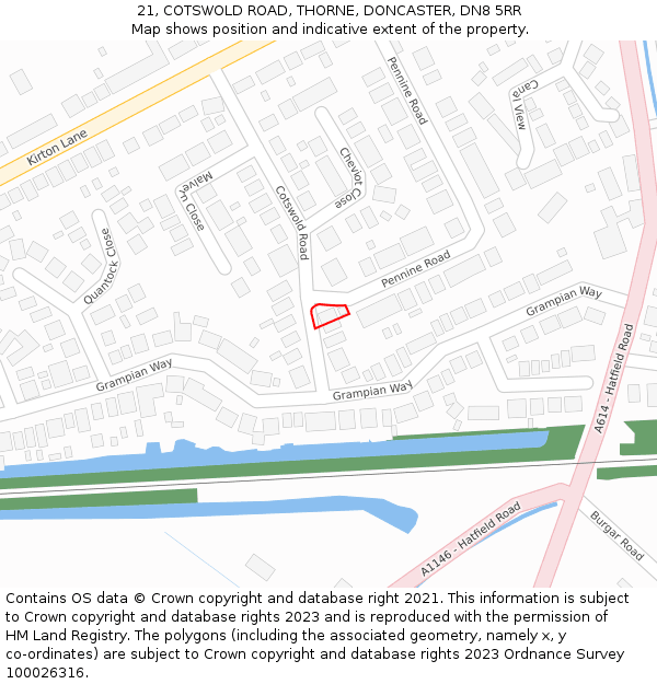 21, COTSWOLD ROAD, THORNE, DONCASTER, DN8 5RR: Location map and indicative extent of plot