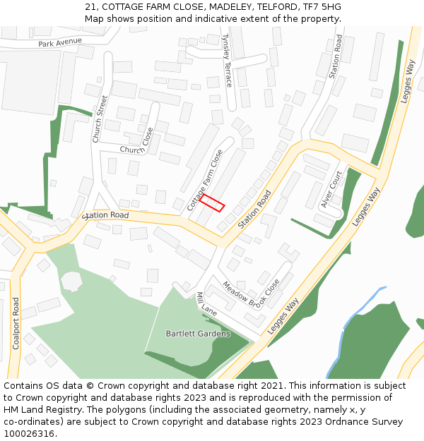21, COTTAGE FARM CLOSE, MADELEY, TELFORD, TF7 5HG: Location map and indicative extent of plot