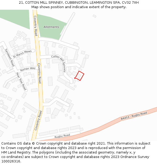 21, COTTON MILL SPINNEY, CUBBINGTON, LEAMINGTON SPA, CV32 7XH: Location map and indicative extent of plot