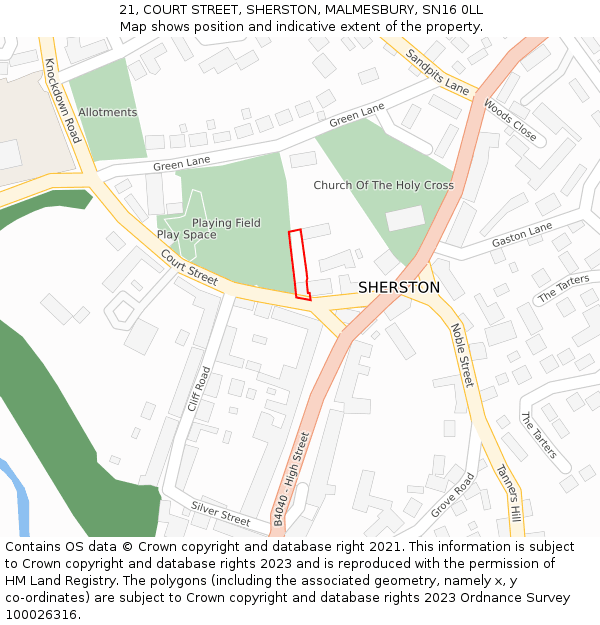 21, COURT STREET, SHERSTON, MALMESBURY, SN16 0LL: Location map and indicative extent of plot