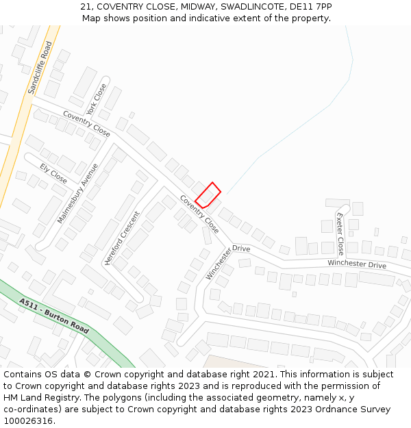21, COVENTRY CLOSE, MIDWAY, SWADLINCOTE, DE11 7PP: Location map and indicative extent of plot