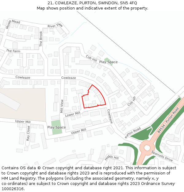 21, COWLEAZE, PURTON, SWINDON, SN5 4FQ: Location map and indicative extent of plot