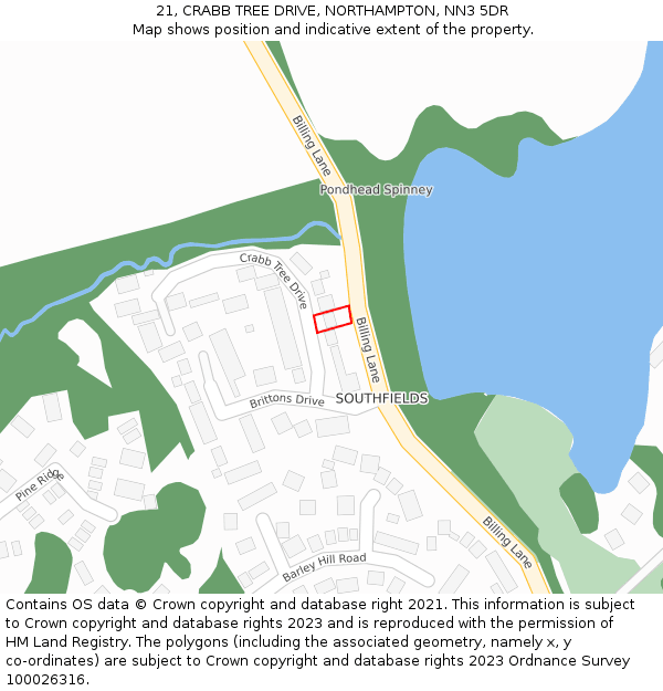 21, CRABB TREE DRIVE, NORTHAMPTON, NN3 5DR: Location map and indicative extent of plot