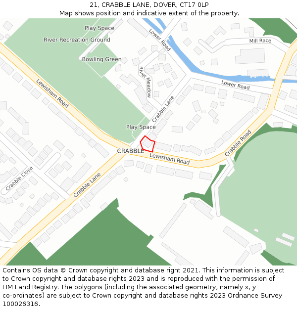 21, CRABBLE LANE, DOVER, CT17 0LP: Location map and indicative extent of plot