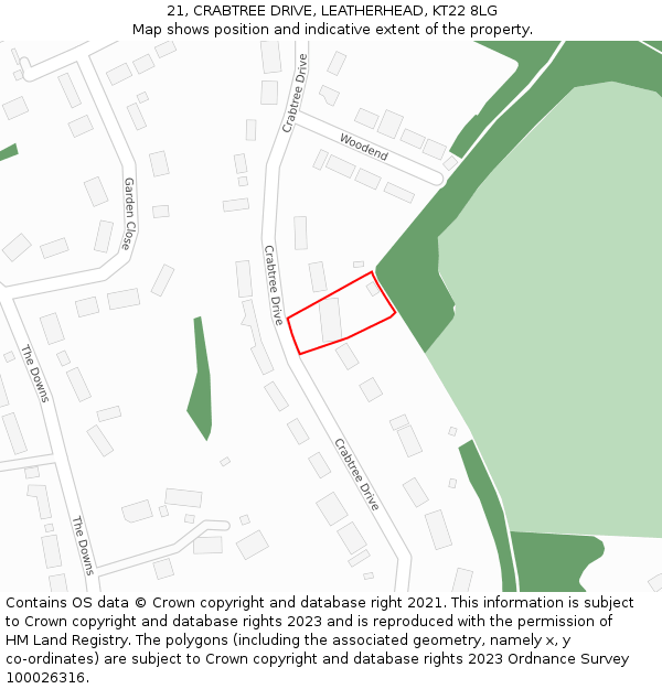 21, CRABTREE DRIVE, LEATHERHEAD, KT22 8LG: Location map and indicative extent of plot