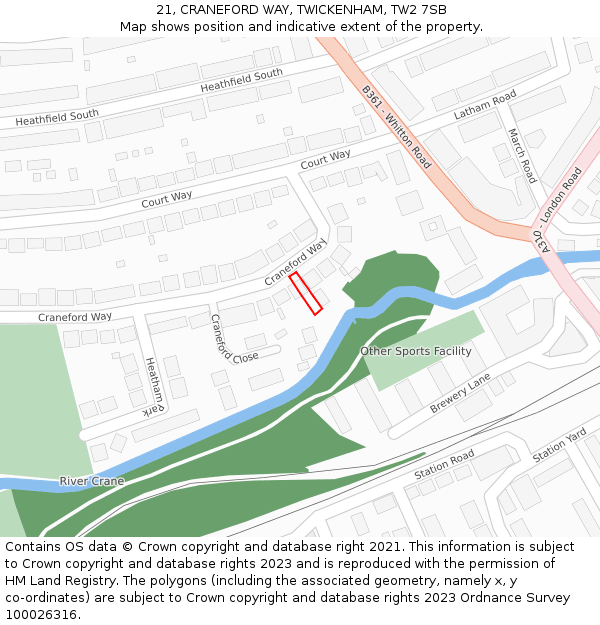 21, CRANEFORD WAY, TWICKENHAM, TW2 7SB: Location map and indicative extent of plot