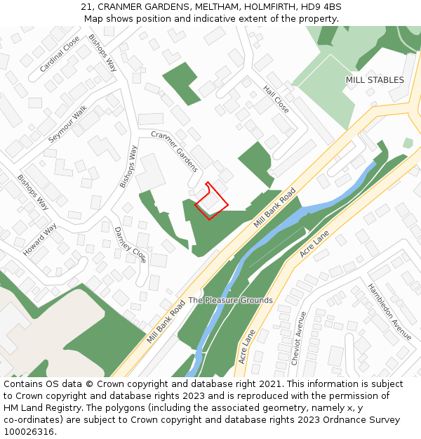 21, CRANMER GARDENS, MELTHAM, HOLMFIRTH, HD9 4BS: Location map and indicative extent of plot