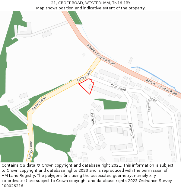 21, CROFT ROAD, WESTERHAM, TN16 1RY: Location map and indicative extent of plot