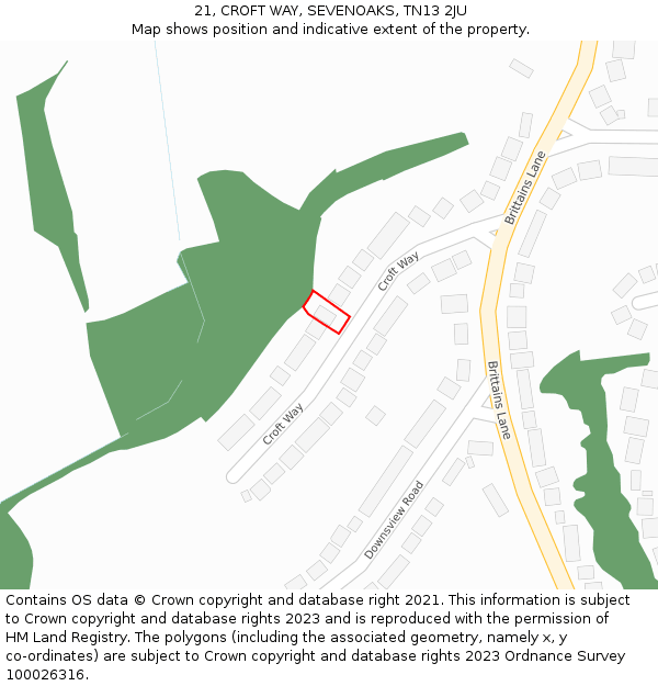 21, CROFT WAY, SEVENOAKS, TN13 2JU: Location map and indicative extent of plot