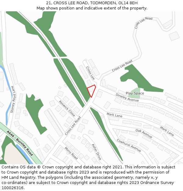 21, CROSS LEE ROAD, TODMORDEN, OL14 8EH: Location map and indicative extent of plot