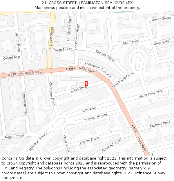 21, CROSS STREET, LEAMINGTON SPA, CV32 4PX: Location map and indicative extent of plot