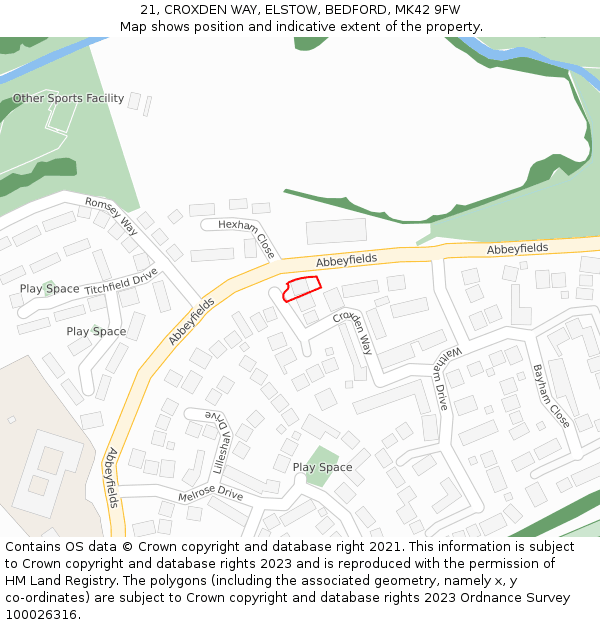 21, CROXDEN WAY, ELSTOW, BEDFORD, MK42 9FW: Location map and indicative extent of plot