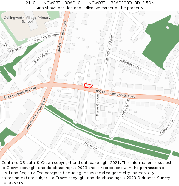 21, CULLINGWORTH ROAD, CULLINGWORTH, BRADFORD, BD13 5DN: Location map and indicative extent of plot