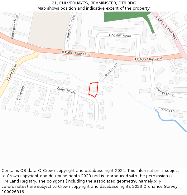 21, CULVERHAYES, BEAMINSTER, DT8 3DG: Location map and indicative extent of plot