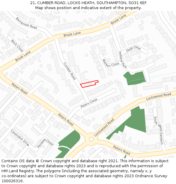 21, CUMBER ROAD, LOCKS HEATH, SOUTHAMPTON, SO31 6EF: Location map and indicative extent of plot