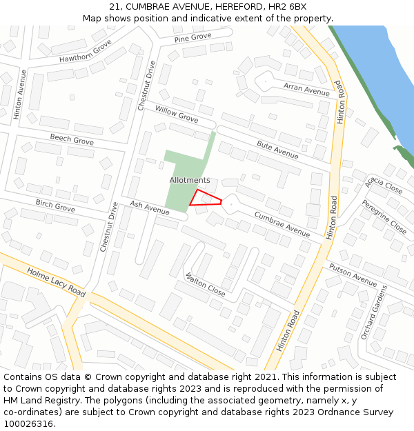 21, CUMBRAE AVENUE, HEREFORD, HR2 6BX: Location map and indicative extent of plot