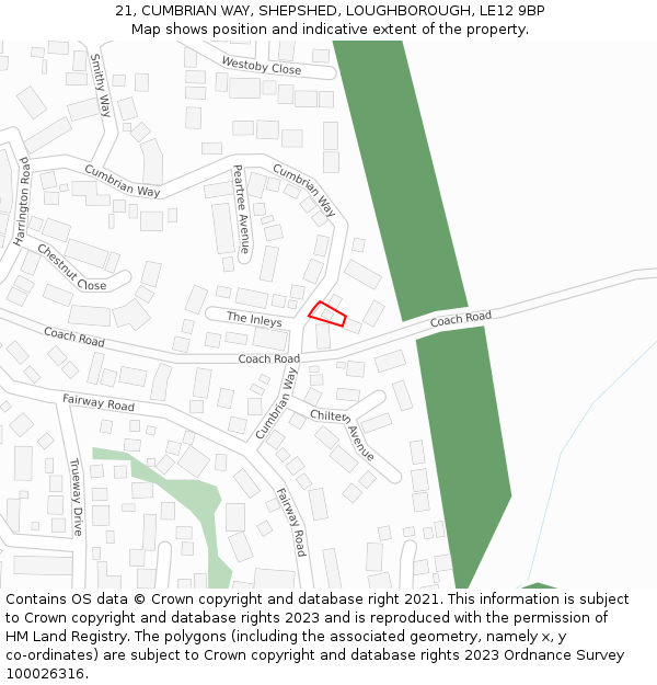 21, CUMBRIAN WAY, SHEPSHED, LOUGHBOROUGH, LE12 9BP: Location map and indicative extent of plot